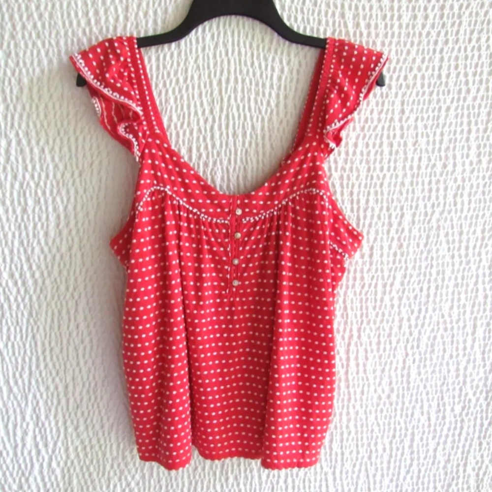 Lucky Brand Red with White Polka Dots Knit Top